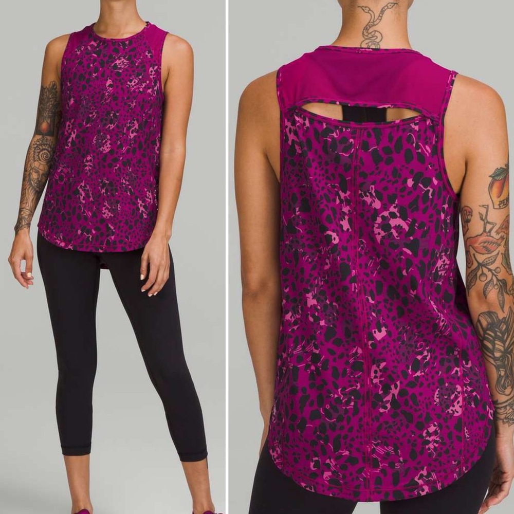 LULULEMON Sculpt Tank Top in Cheetah Camo Magenta Purple Multi / Magenta Purple